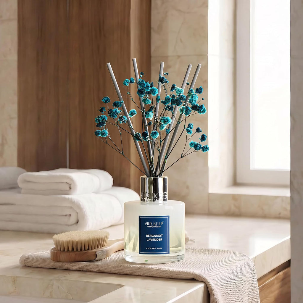 Reed Diffuser Set,3.38 fl oz (100 ml) - Bergamot Lavender Oil Diffusers with 8 Reed Sticks, Home Fragrance Reed
