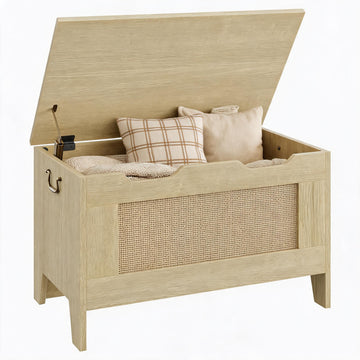 Farmhouse Storage Bench, 30" Wooden Storage Chest with Safety Hinge