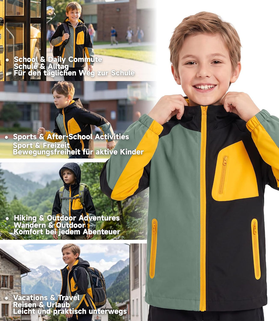Boys Rain Jacket Waterproof Windbreaker with Hood Mesh Lined