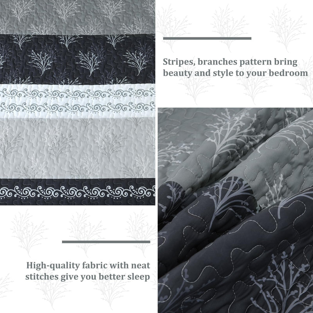 Quilt Set, Boho Summer Striped Bedspread Coverlet Set, Brown
