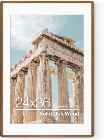 24x36 Poster Frame | Solid Oak Wood 24 x 36 Picture Frame | 24x36 Poster Frame With Mat For 20x30 | Tempered Glass
