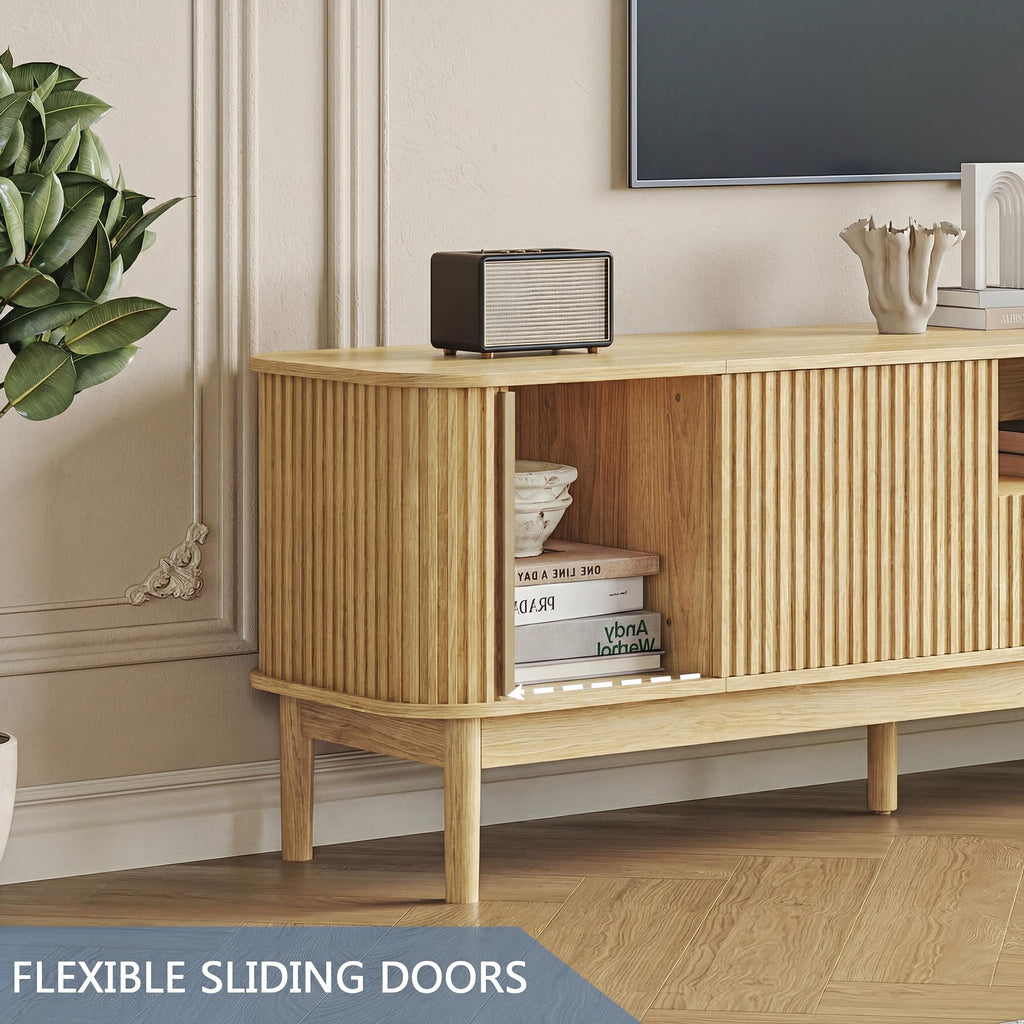 86.6'' Fluted TV Stand for 75/80/85 Inch TVs, Oak TV Console