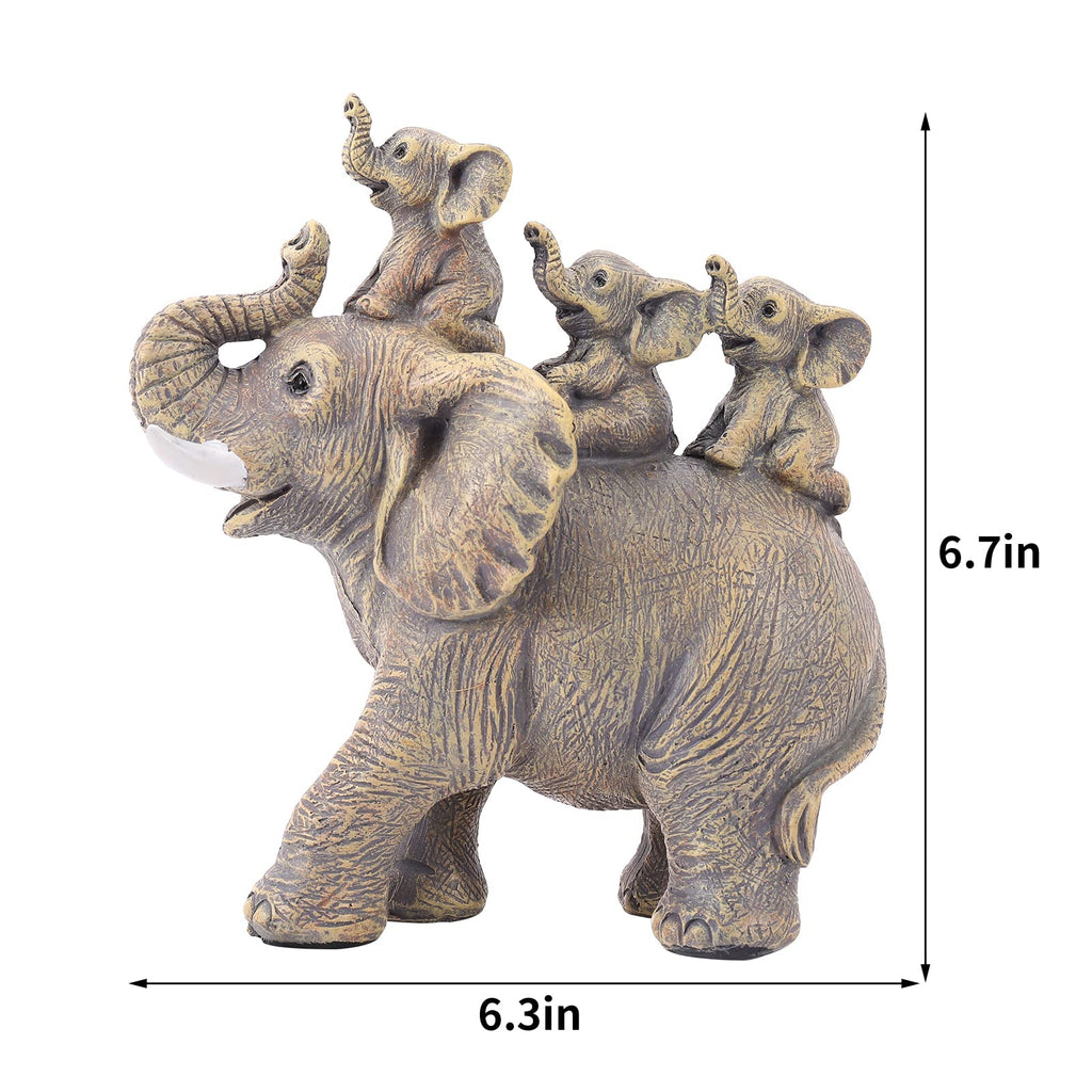 Elephant with Three Calves Statue Good Luck Decor Gift for Women