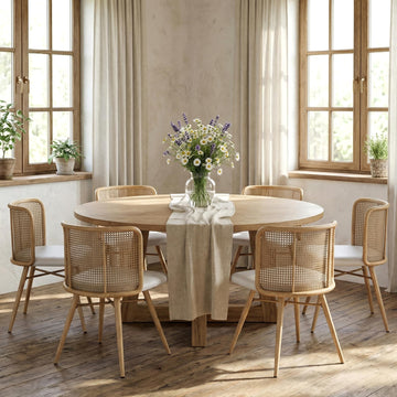 Farmhouse Rattan Dining Chairs Set of 6 (Cream White)