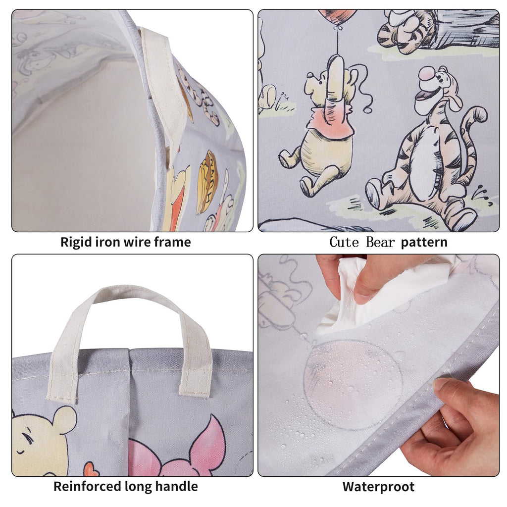 Bear Storage Basket, Nursery Large Hamper Canvas Laundry Basket Foldable With Waterproof Pe Coating,For Kids Boys And