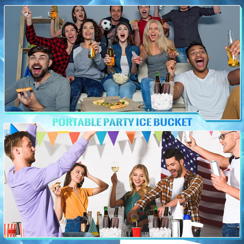 Plastic Ice Buckets Bulk Clear Champagne Beer Bucket Cooler with Built in Handle Stackable Beverage Tubs Wine - Set of 12