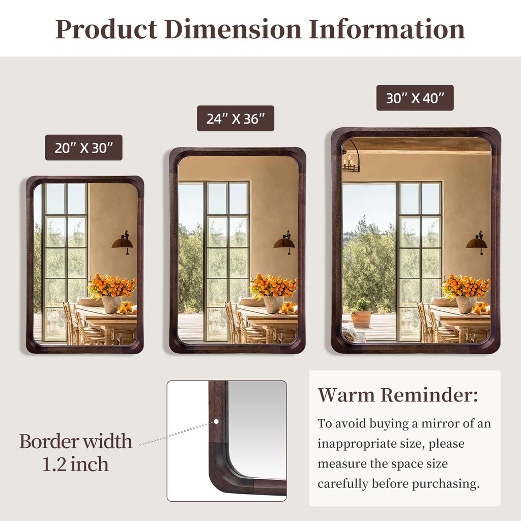 Solid Wood Bathroom Mirror 20x30 Inch, Rustic Wall Decor