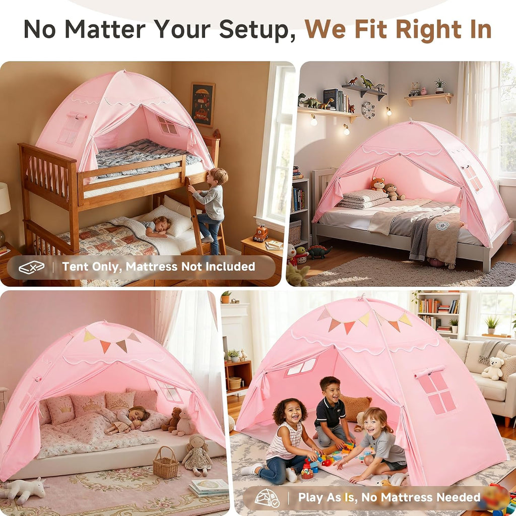 Twin Kids Bed Tent Canopy Kid Play Tent Indoor, Pink