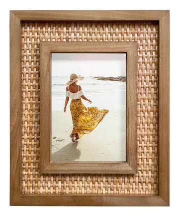 5x7 Picture Frame Handwoven Rattan (9.5"x11.5" Outer), Fits 5"x7" Photos - Sawtooth Wall Hanger & Tabletop Stand