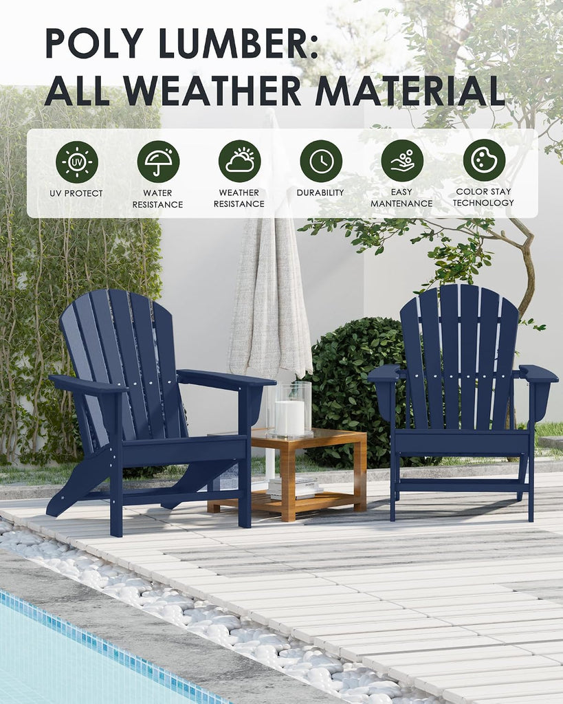 Poly Lumber Adirondack Chair, HDPE All-Weather Resistant Outdoor Patio Chairs, Pre-Assembled Outdoor Fire Pit Chair