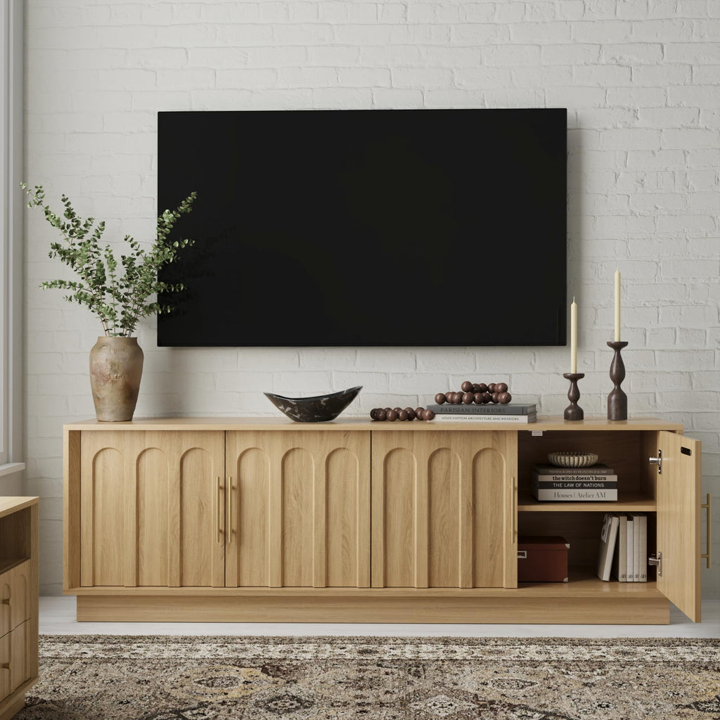 67" Mid Century Modern TV Stand for 75 Inch TV Living Room, Oak