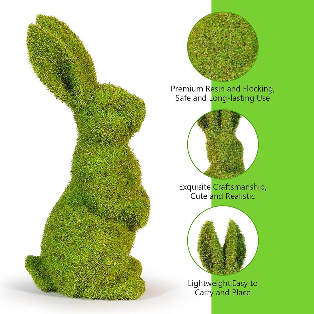 Easter Bunny Decorations,Resin Moss Bunny Figurine Features Larger Ears,Garden Artificial Moss Rabbit Easter Décor - Set of 3
