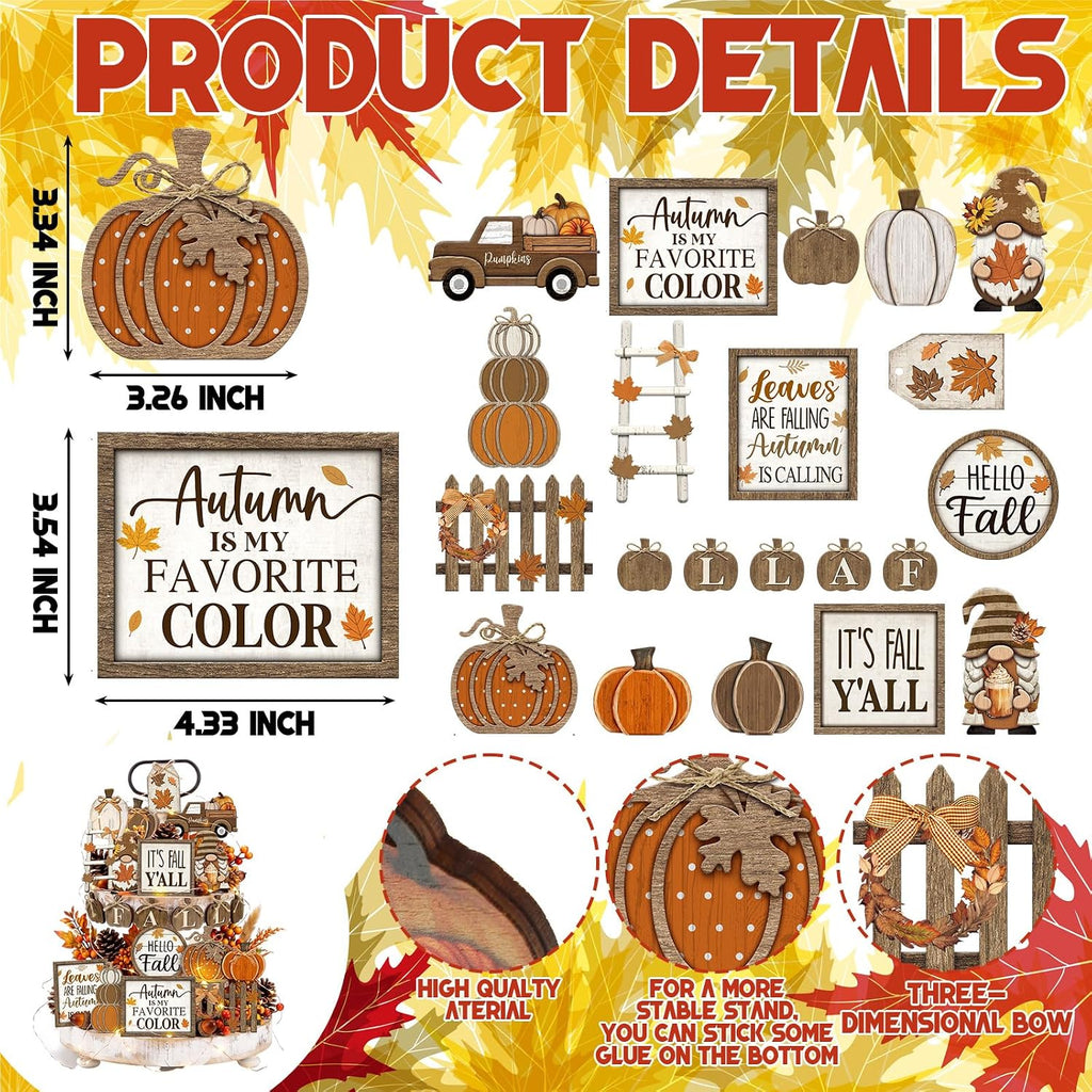 Fall Tiered Tray Decor Set, Thanksgiving Wooden Table Sign - Set of 20