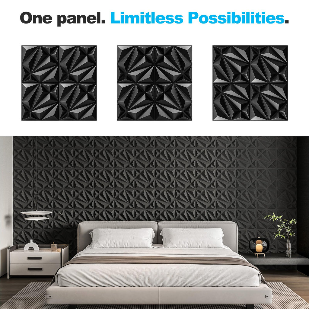 33-Pack Accent 3D Textured Wall Panels, 11.8 x 11.8 in, Black