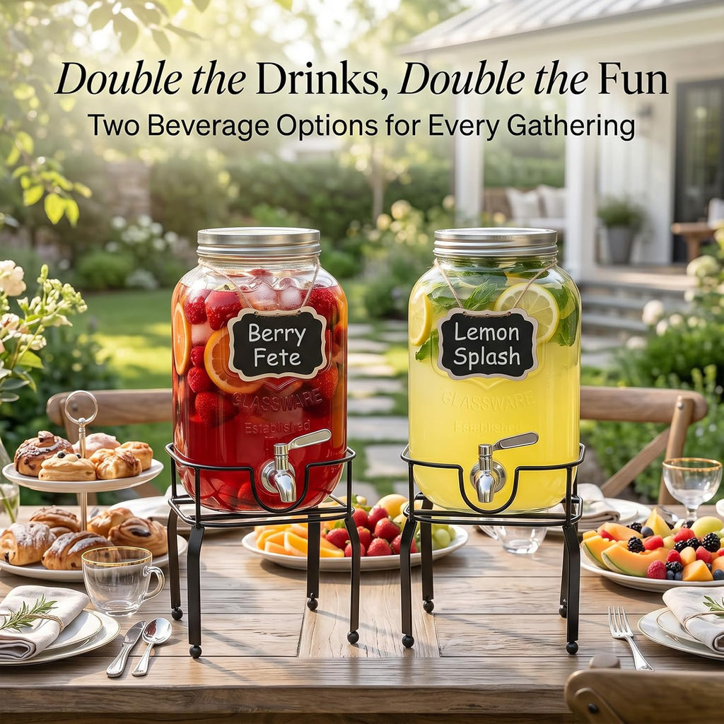 Pack1 Gallon For Parties,Beverage Dispenser with Stand,304 Stainless Steel Spigot Leakproof,Lemonade Dispenser - Set of 2