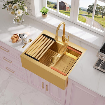 26 Inch Gold Farmhouse Sink, Small Apron Front Kitchen Sink