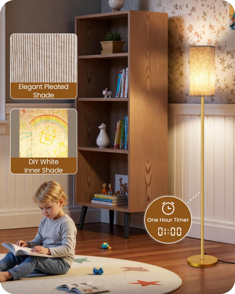 64.2" Dimmable Floor Lamp with Remote and Foot Switch, Corner Floor Lamp, Includes 10W A19 Bulb, Modern Standing