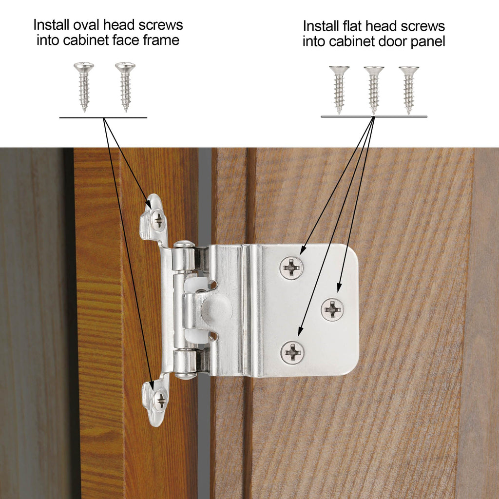 Brushed Nickel Kitchen Cabinet Hinges, 3/8" Inset, 10 Pack