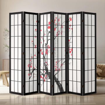 Room Divider, 6 Panel Japanese Room Divider Screen, Wood Folding Privacy Screen Indoor, Japanese Partition Portable
