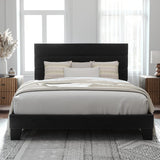 Queen Platform Bed Frame with Velvet Upholstered Headboard and Wooden Slats Support