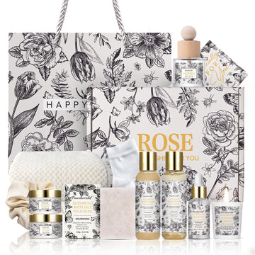Spa Gift Set for Women- Luxury Rose Bath Set, Home Spa Kit, Christmas Gift for Women, Birthday Gifts - Set of 14