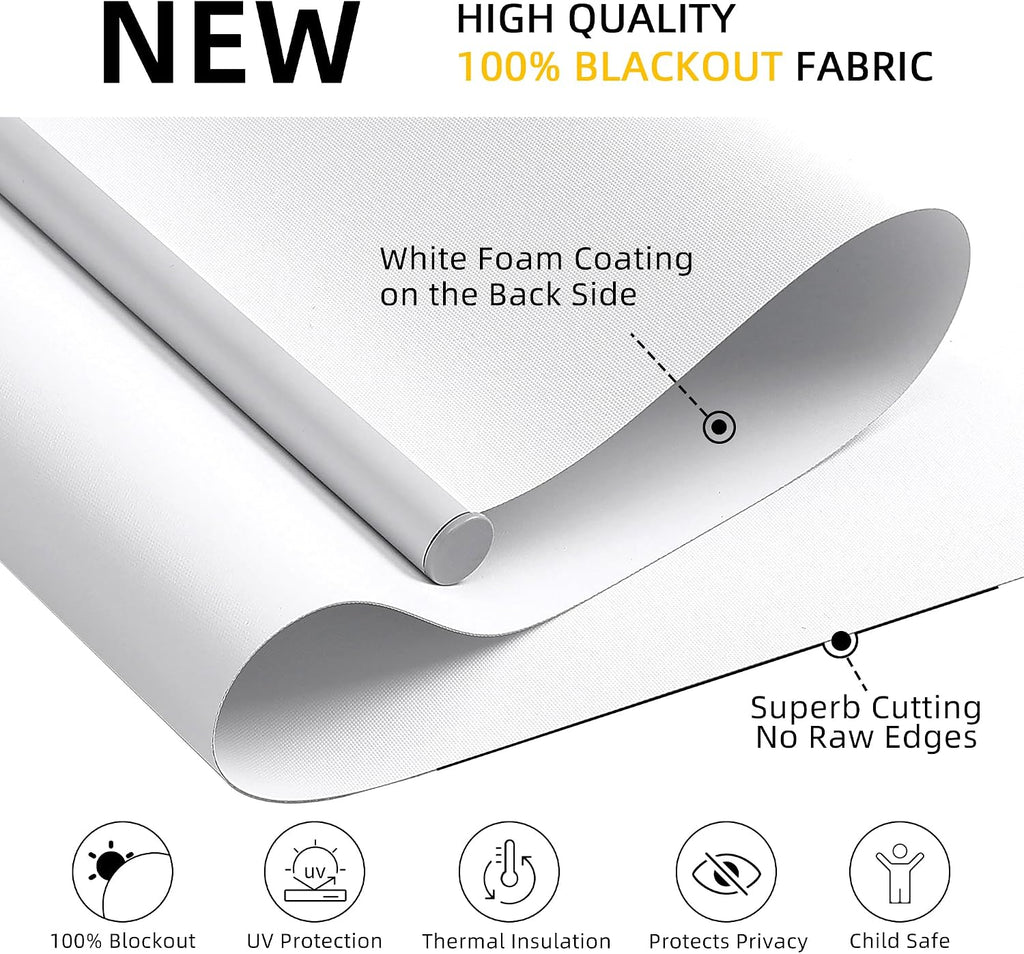 Cordless Free-Stop 100% Blackout Blinds for Windows, Roller Windows Shades with Thermal Insulated, UV Protection