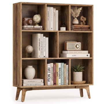 Mid-Century Modern 8-Cube Bookshelf, 35.4 x 9.4 x 42.3 Inch