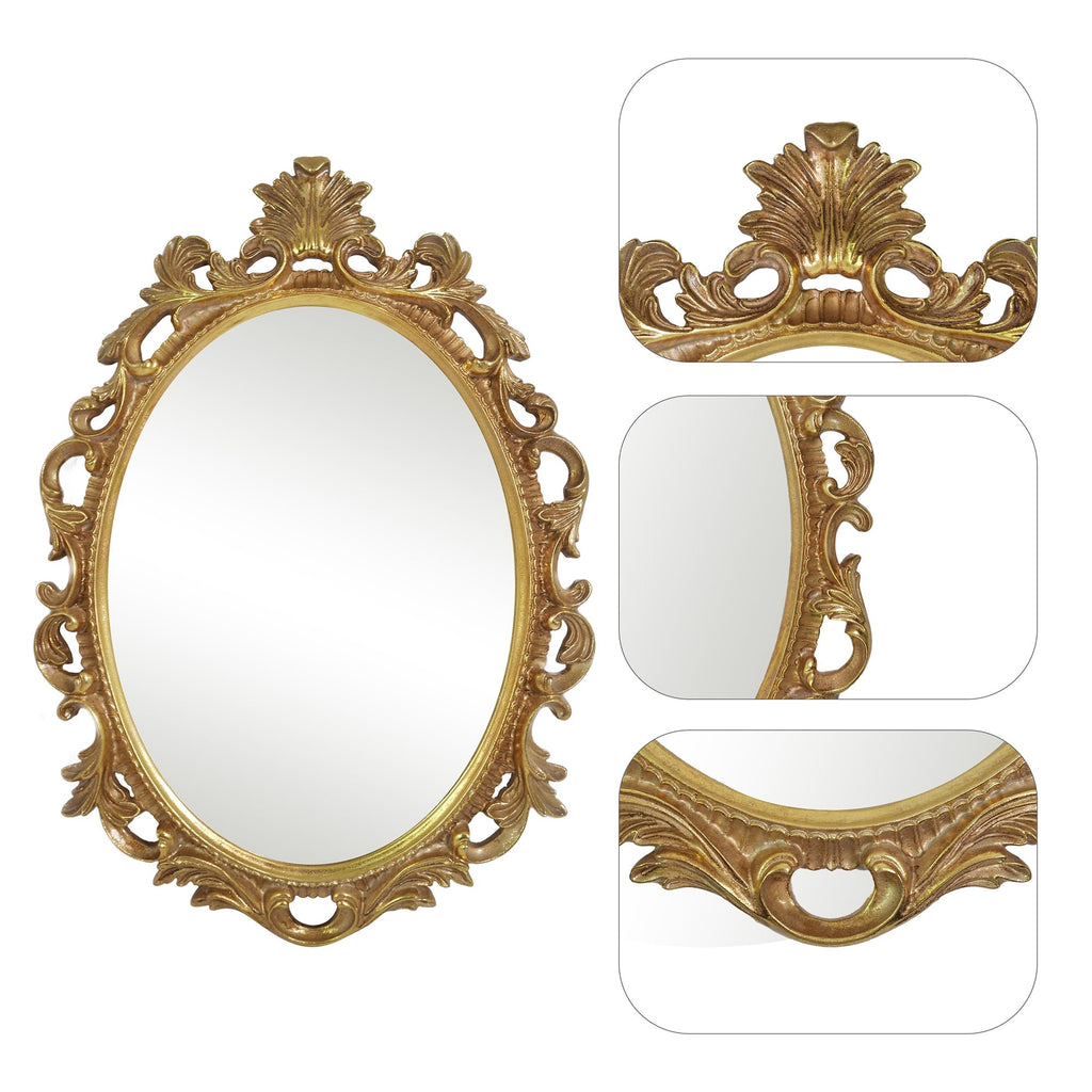 Antique Gold Oval Wall Mirror, Vintage Gothic Scroll