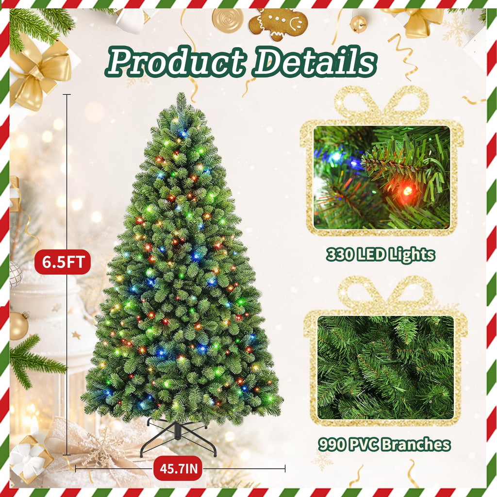 6.5ft Pre-Lit Christmas Tree with Remote Control & Foot Switch