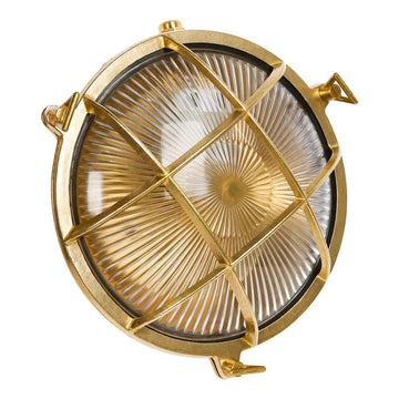 Brass Bulkhead Light Grid Round Nautical Wall Lampshade, Ceiling Mount, Sauna Light Waterproof IP54, Rust