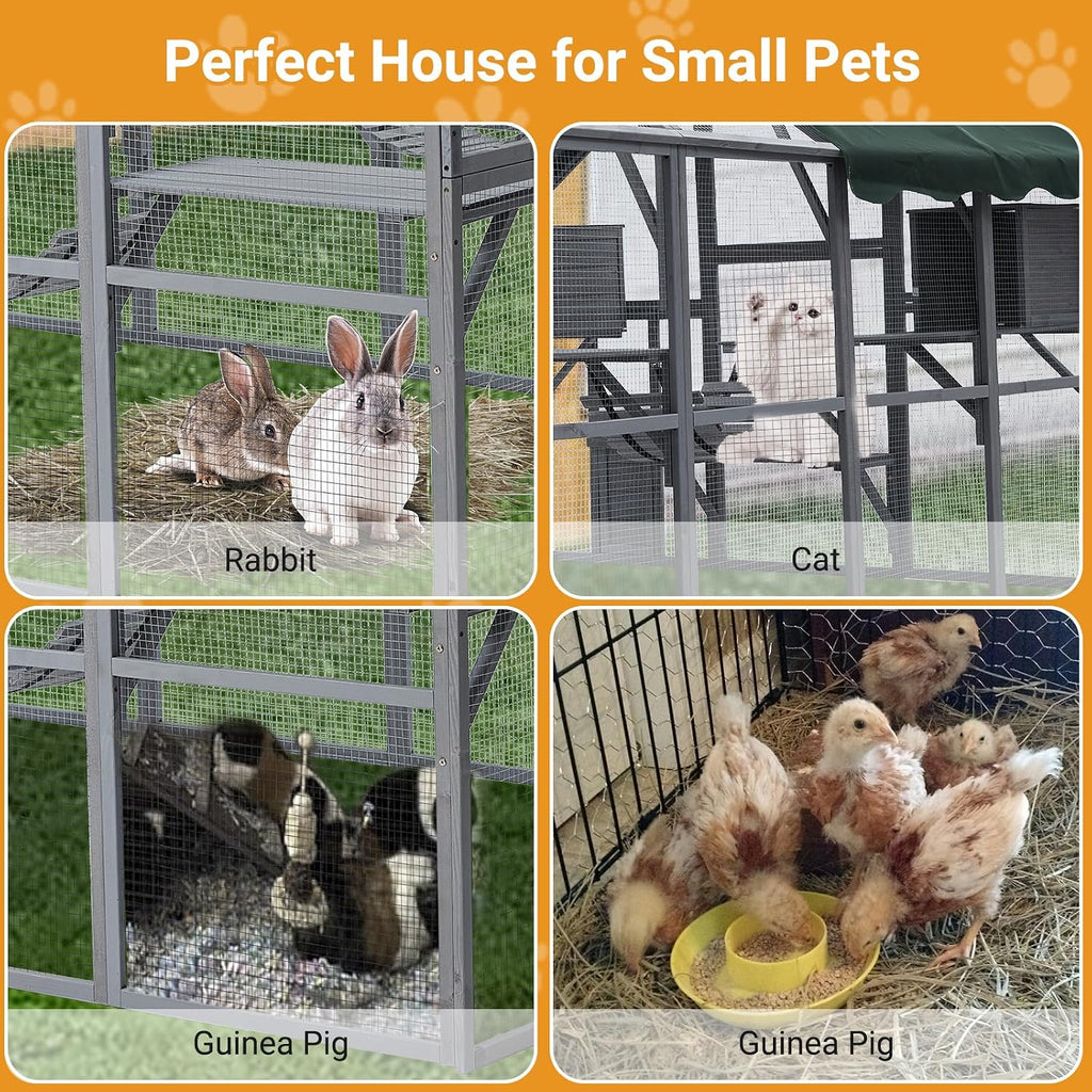 Large Outdoor Catio Cat Enclosure, 57 Sq Ft Walk‐in Wooden Cat House