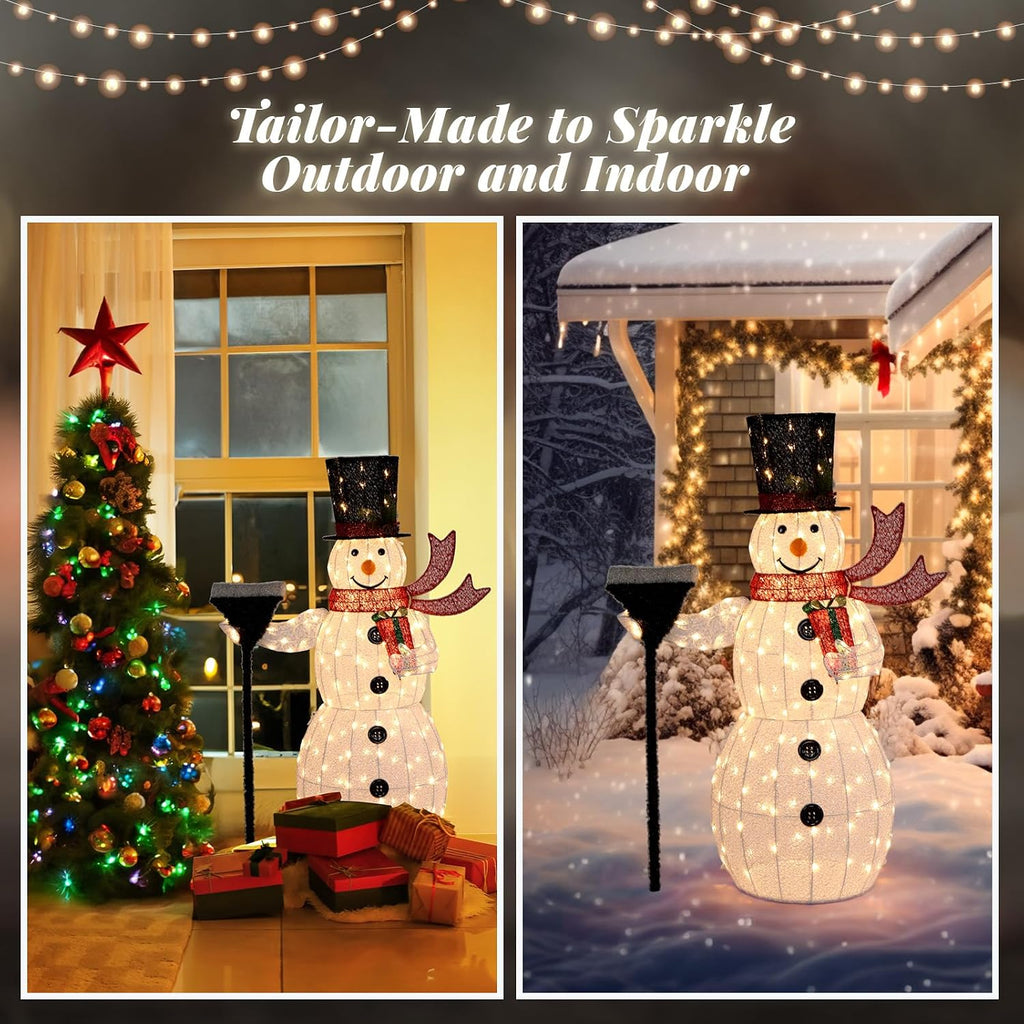 5FT Outdoor Snowman Christmas Decorations, Lighted Outdoor Snowman w/200 LED Lights, Tall Hat, Red Scarf, Zip Ties
