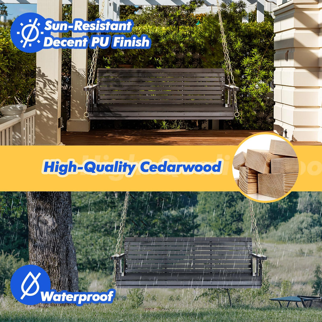 5FT Black Porch Swing, Wooden Bench with Adjustable Safe Chains
