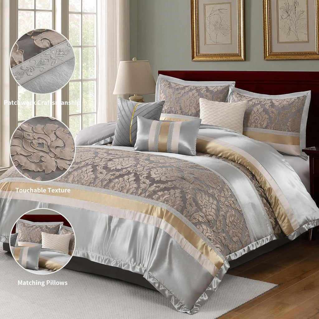 Luxury Comforter Set, Silver Gray Champagne Gold