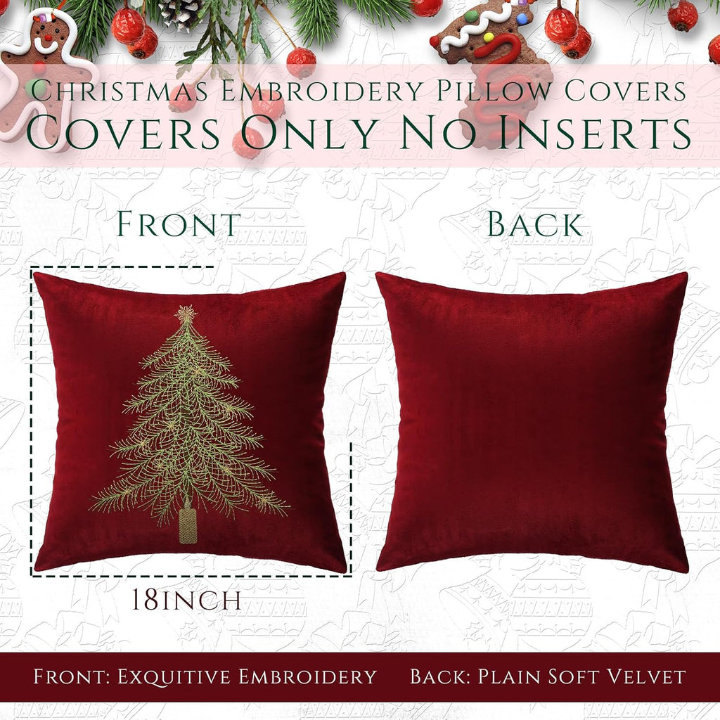 Christmas Pillow Covers, Red, Snowflake and Xmas Tree - Set of 2