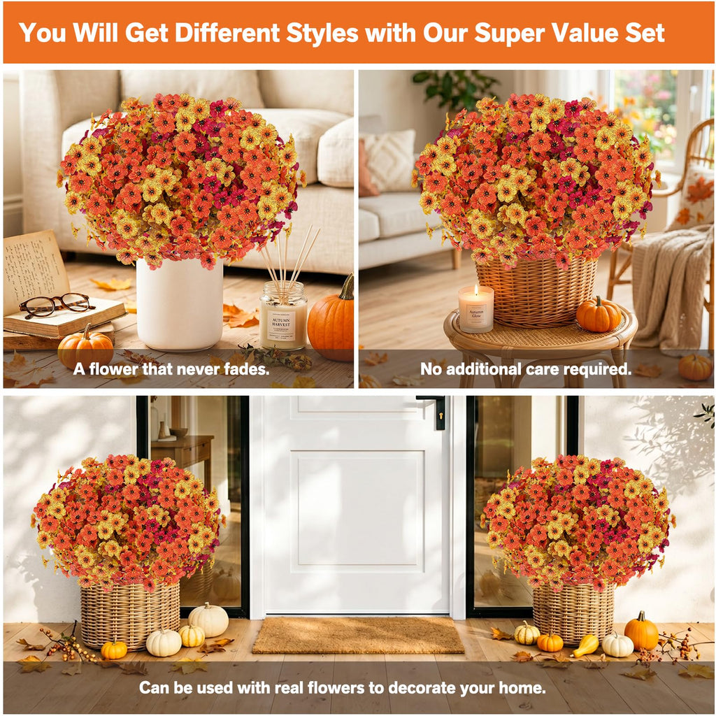 13 Bundles Artificial Fall Flowers Fake Mums for Outdoor (Autumn Colors)