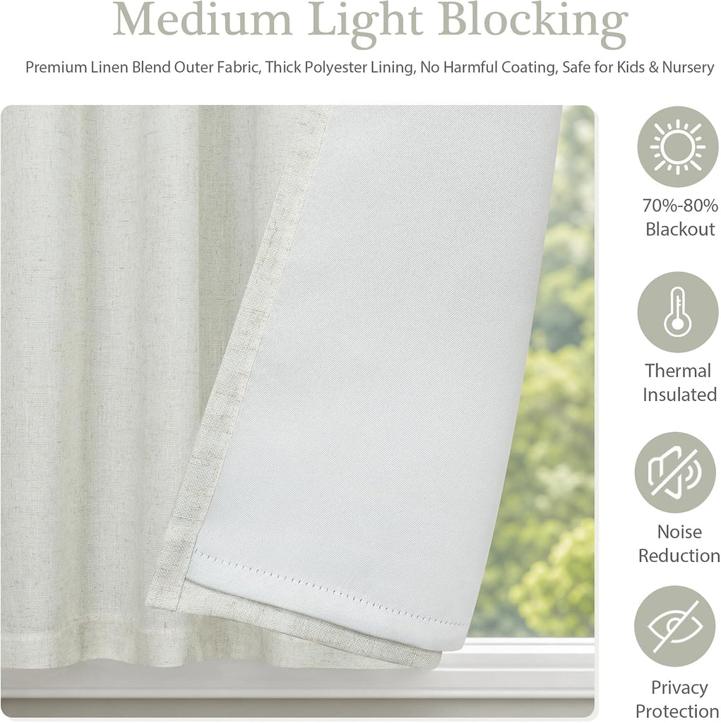 Double Layer Linen Blackout Tie Up Curtains Thermal Insulated Fully Lined Balloon Roman Shade Bathroom Window