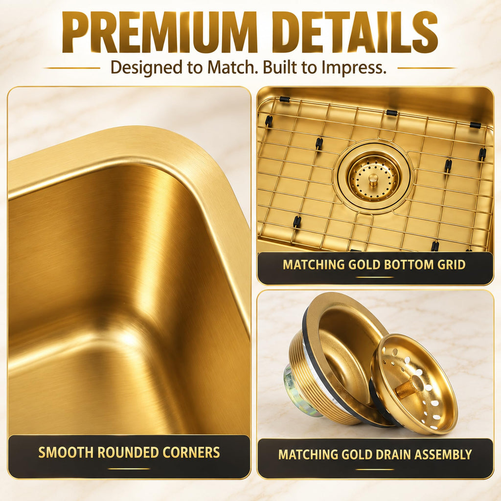 Gold Kitchen Sink, 30 Inch Stainless Steel Undermount Sink