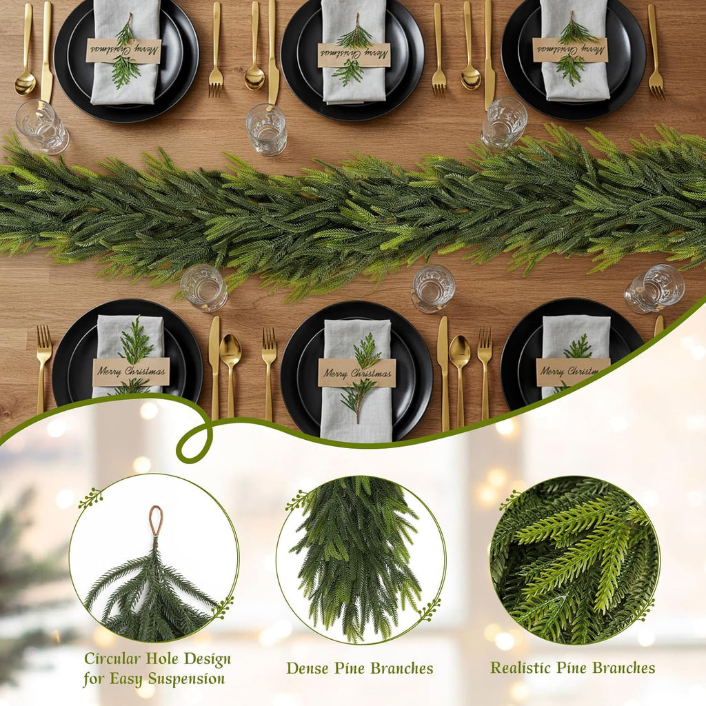 9FT Christmas Norfolk Pine Garland Real Touch Artificial Greenery Garlands Faux Winter Garland for Mantle Fireplace