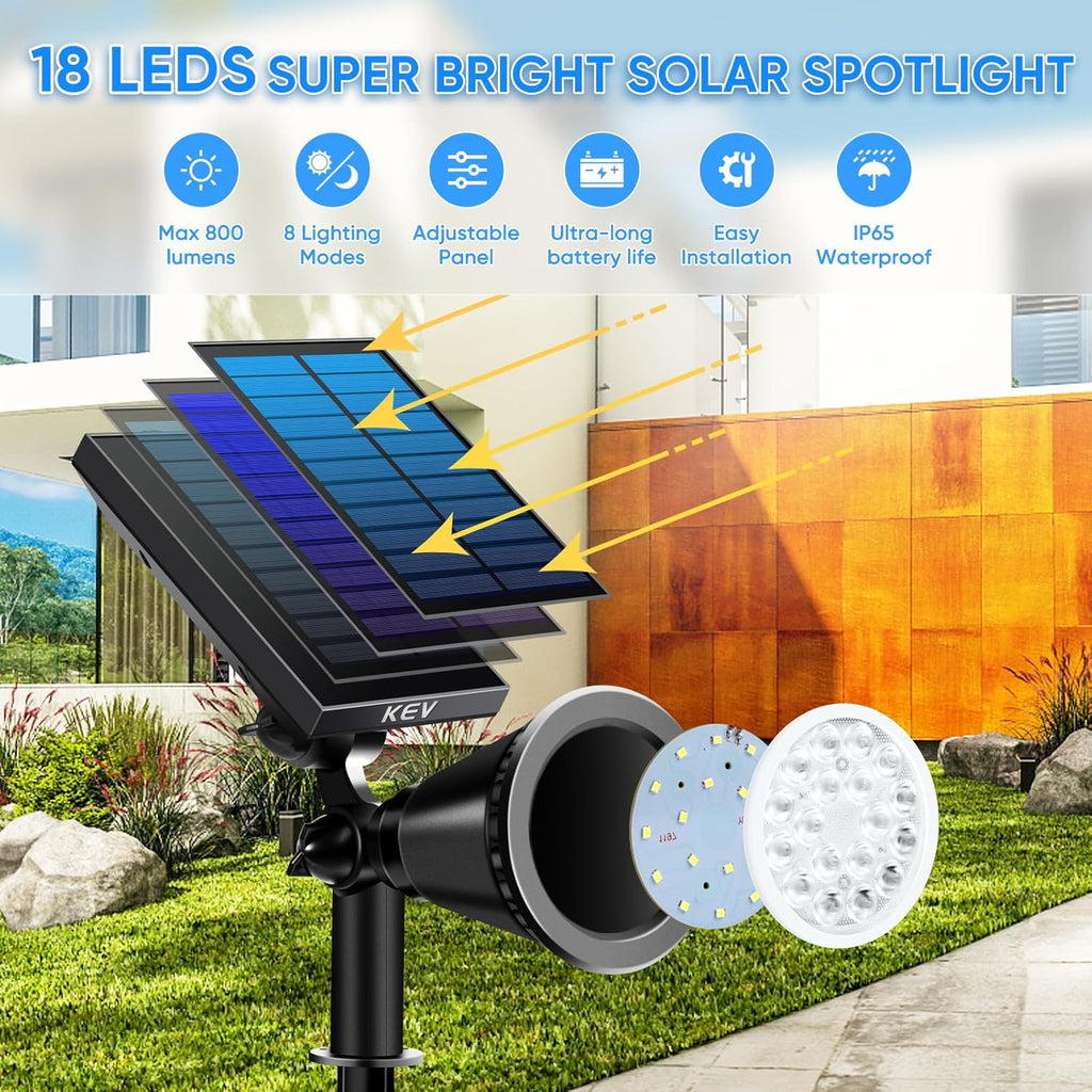 800 Lumens Solar Spot Lights Outdoor,4 Pack 18 LEDs Solar Flood Lights with 2 Modes &Adjustable &IPX65
