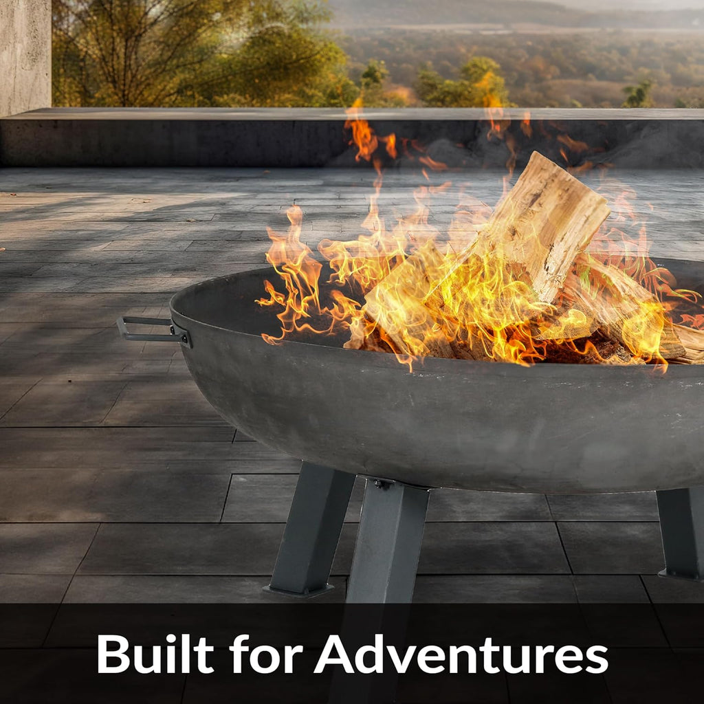 34 Inch Cast Iron Heavy-Duty Fire Pit Bowl - Wood Burning Outdoor - Gray