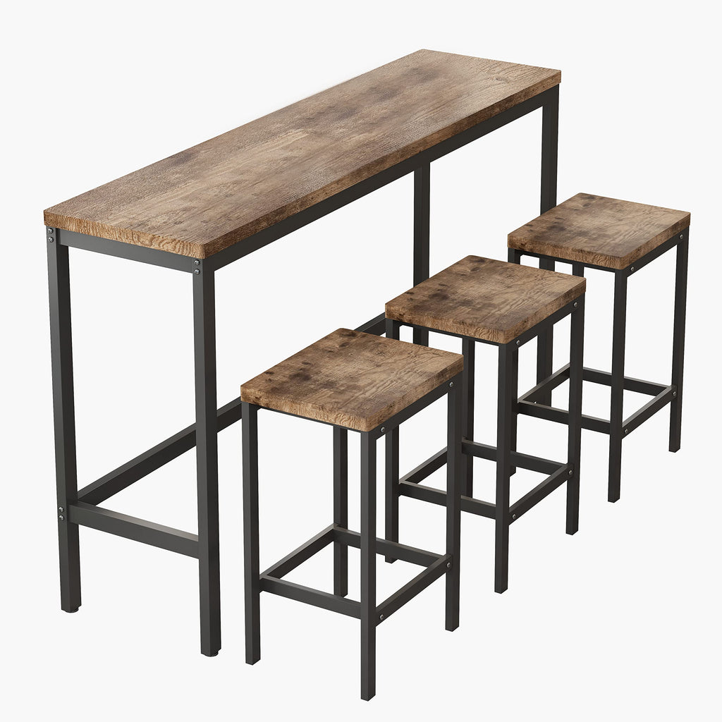4-Piece Counter Height Extra Long Dining Table Set with 3 Stools and Footrest, Modern Design Kitchen Dining Table
