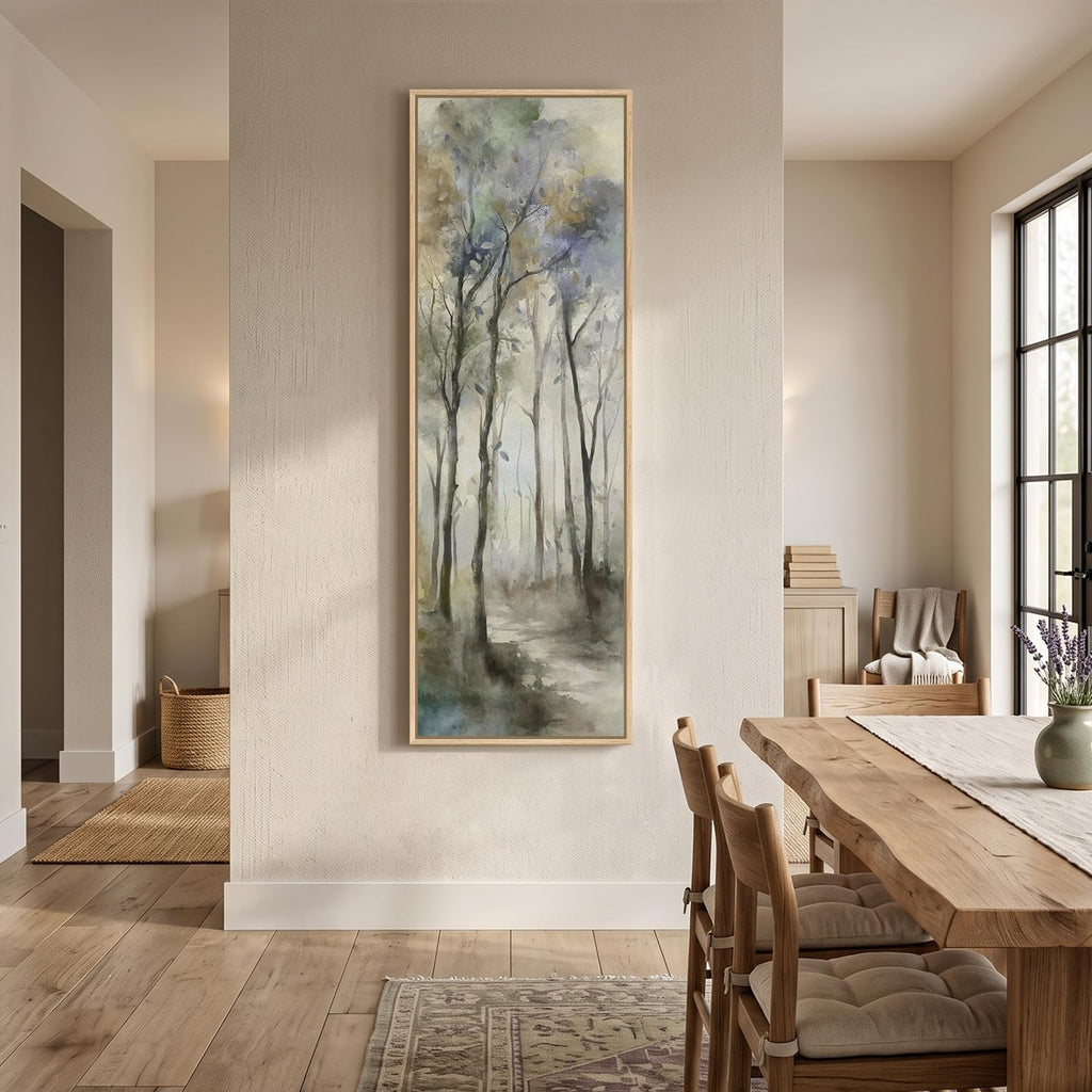 Framed Long Narrow Abstract Forest Landscape Vertical Wall Art, 18x56 Inch