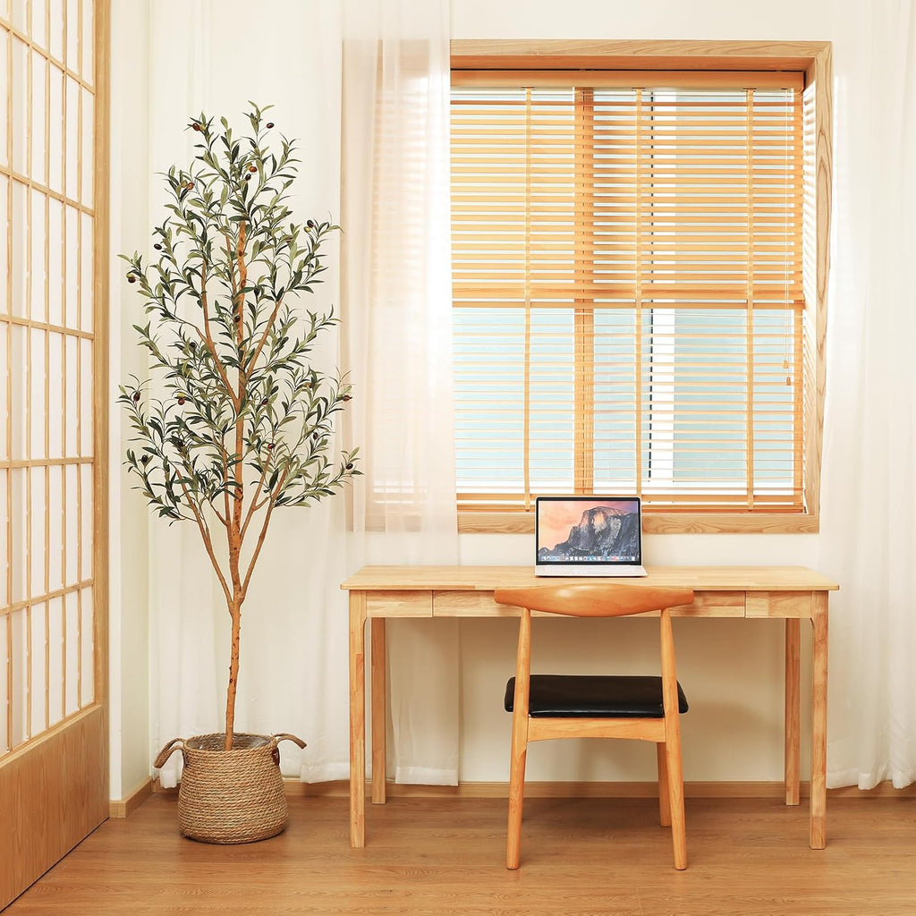 6FT Artificial Olive Tree, Real Wood Trunk & Silk Leaves