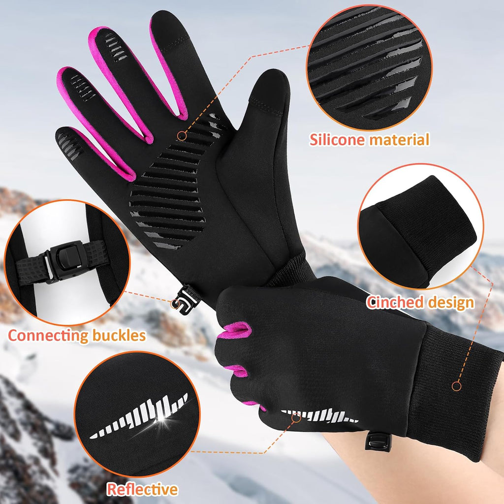Kids Winter Gloves Touchscreen Water Resistant Warm Fleece Ski