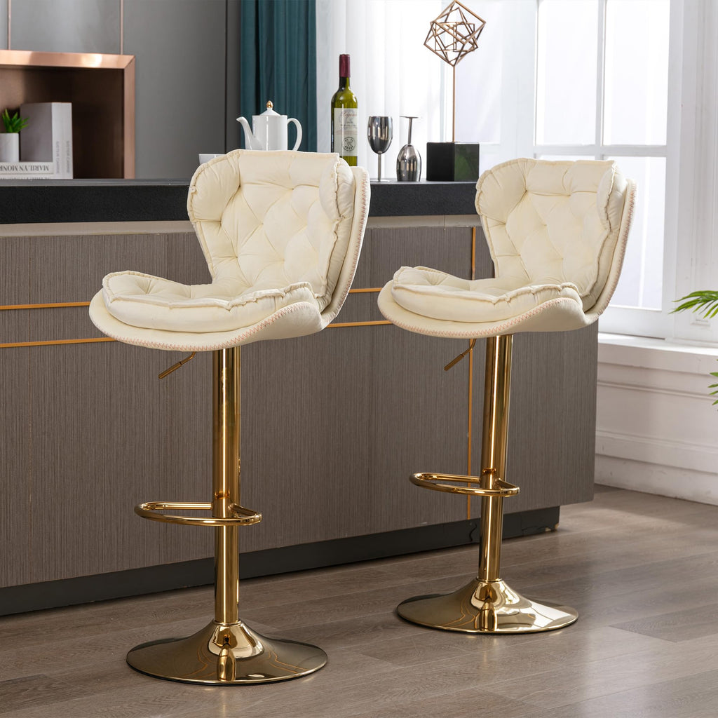 Bar Stools Set of 2, Modern Adjustable Counter Height Swivel Barstools with Velvet Tufted Upholstered Island, 360