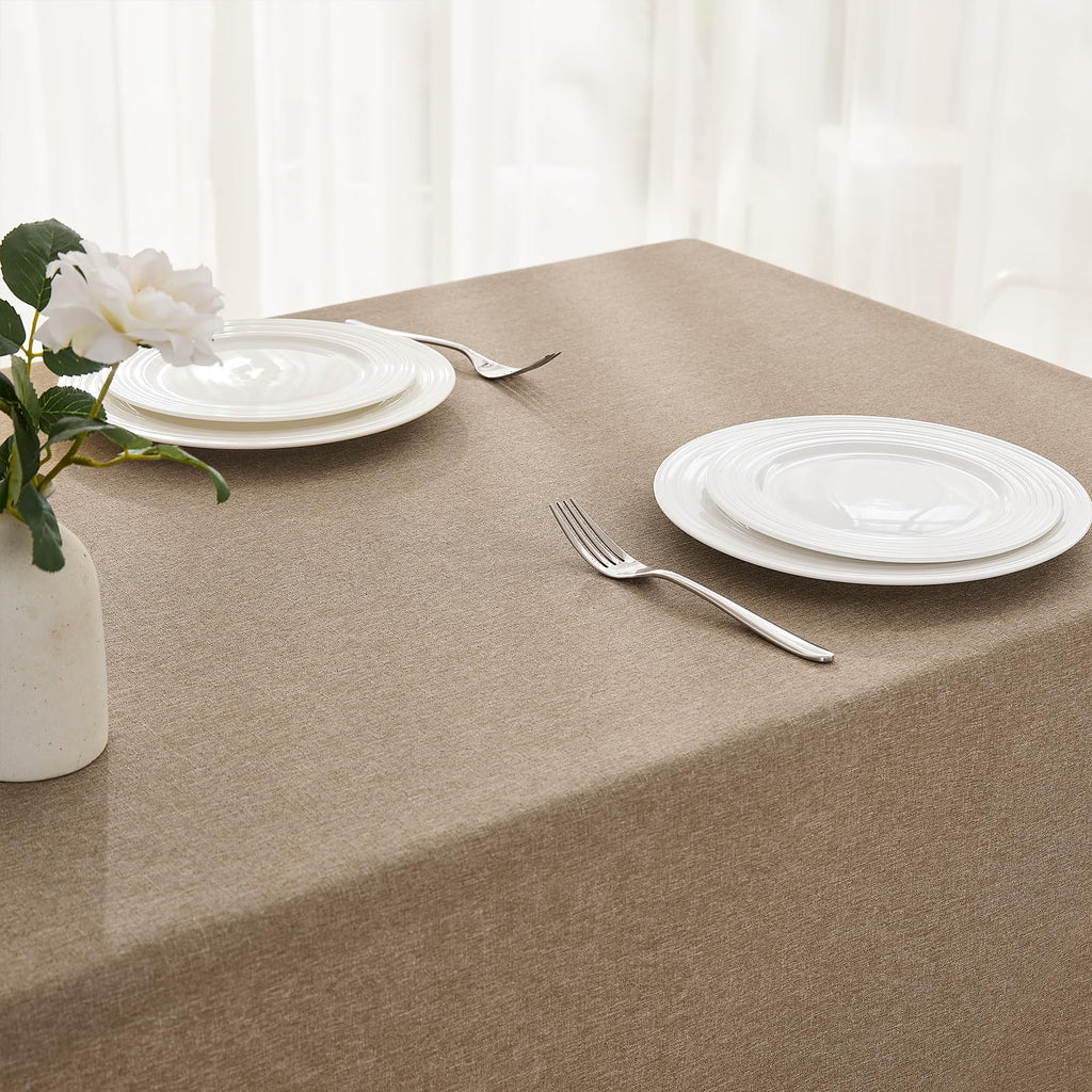Faux Linen Tablecloths for Rectangle Tables, 2 Pack Burlap Textured Table Cloths Washable Farmhouse Table Cover Water