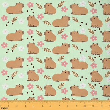 3D Capybara Indoor Outdoor Fabric, Blooming Flowers Soft Polyester No Stretch Animal Theme Crafts & Sewing Supplies