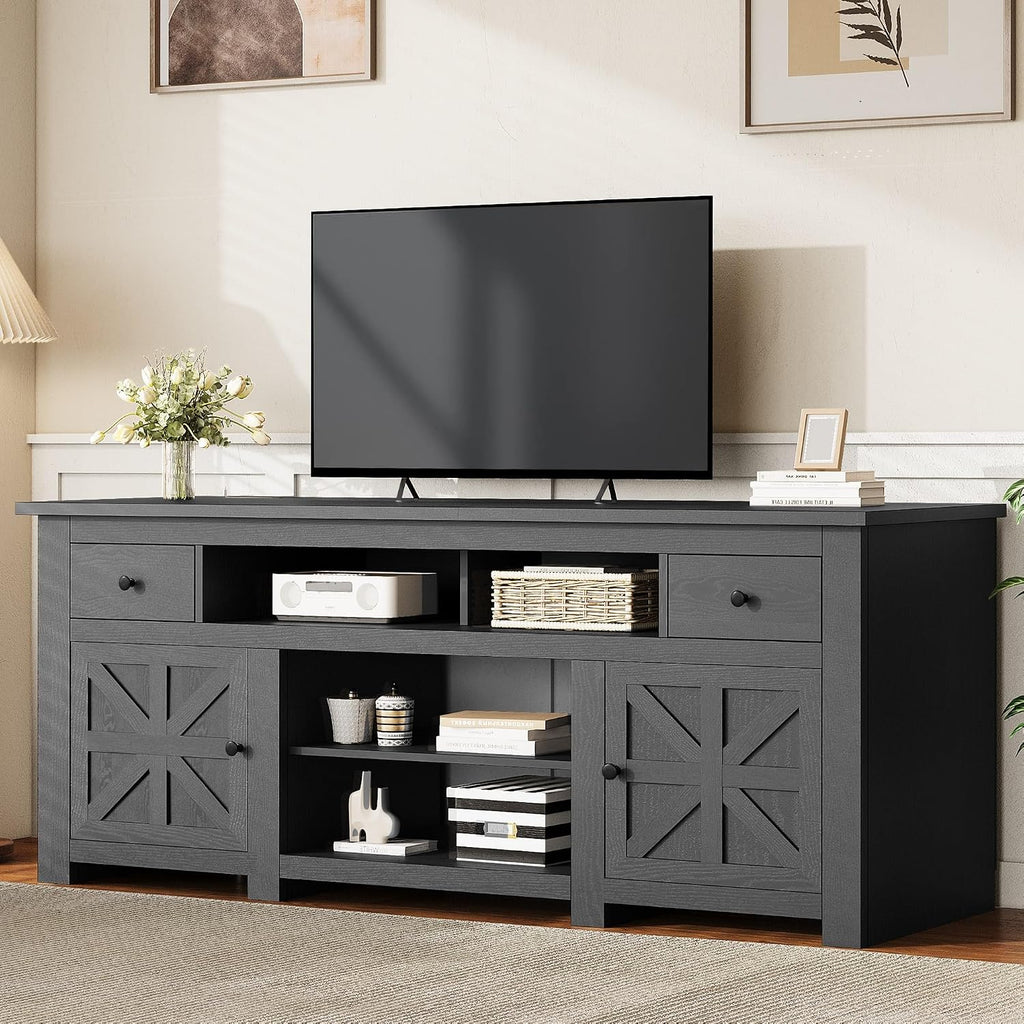 TV Stand for 75/80 Inch TV, Entertainment Center, TV Cabinet with Drawers and Power Outlet, Black TV Console for