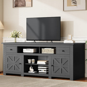 TV Stand for 75/80 Inch TV, Entertainment Center, TV Cabinet with Drawers and Power Outlet, Black TV Console for
